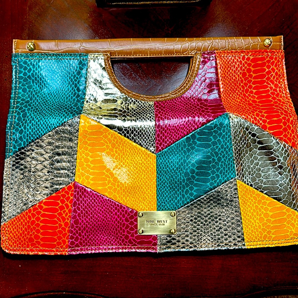 Nine West Patchwork Faux Snake Skin Foldable Clutch